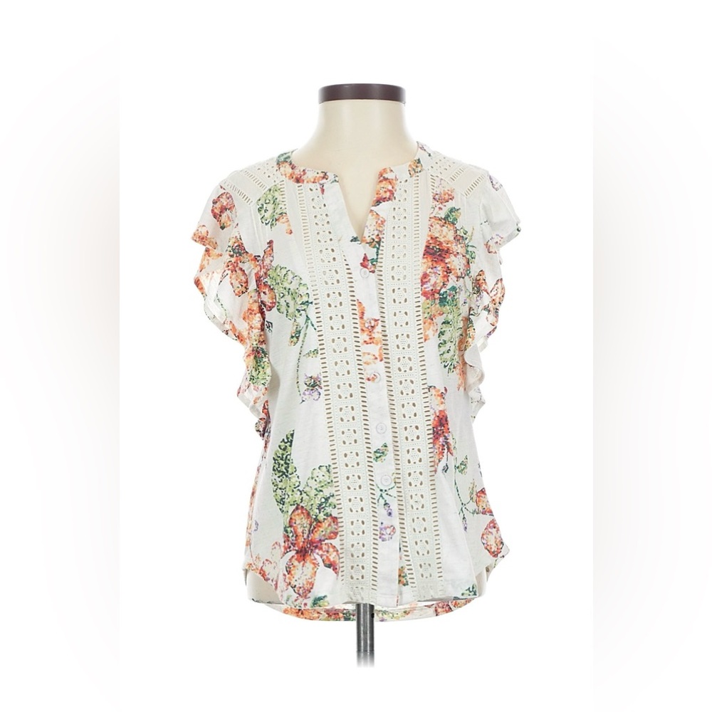 Maeve White Floral Ruffle Blouse